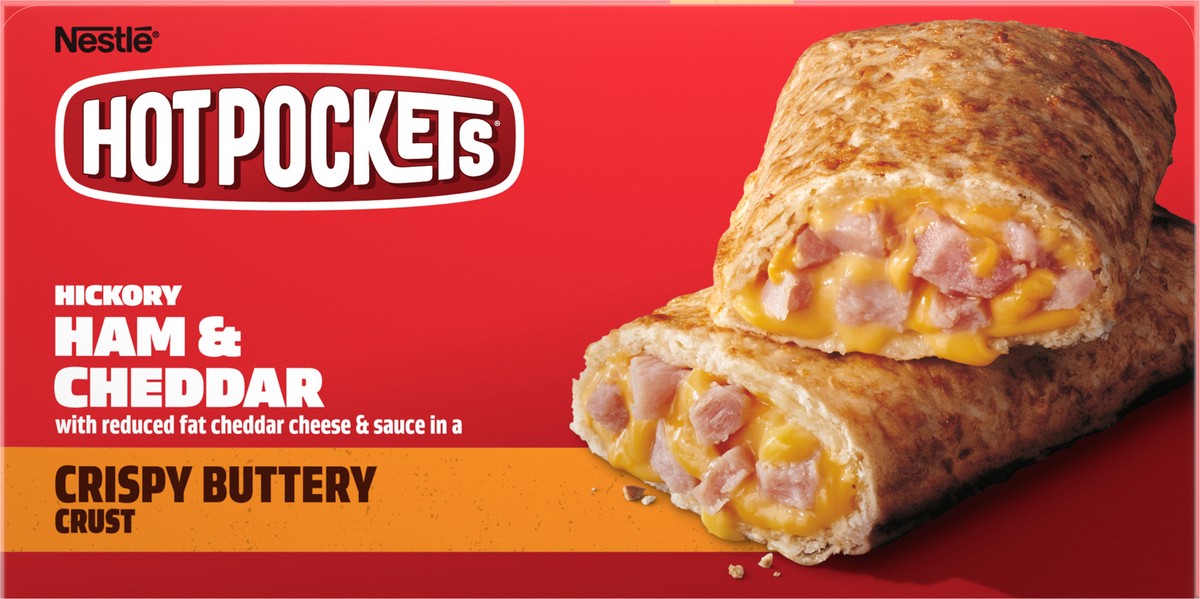 slide 4 of 9, Hot Pockets Hickory Ham and Cheddar Frozen Snacks in a Crispy Buttery Crust, Frozen Ham and Cheese Sandwiches Made with Cheddar Cheese, Frozen Sandwiches, 2.25 lb