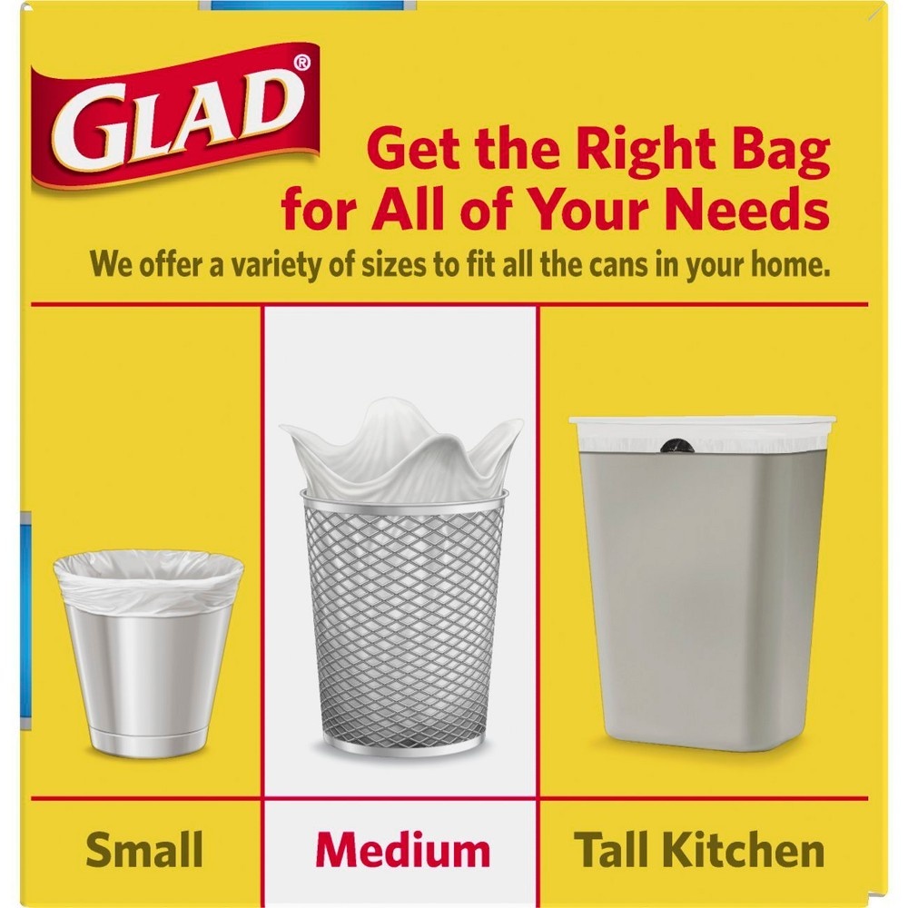 slide 4 of 5, Glad Medium Quick-Tie Trash Bags + OdorShield White Trash Bags - Febreze Fresh Clean, 8 gal, 26 ct