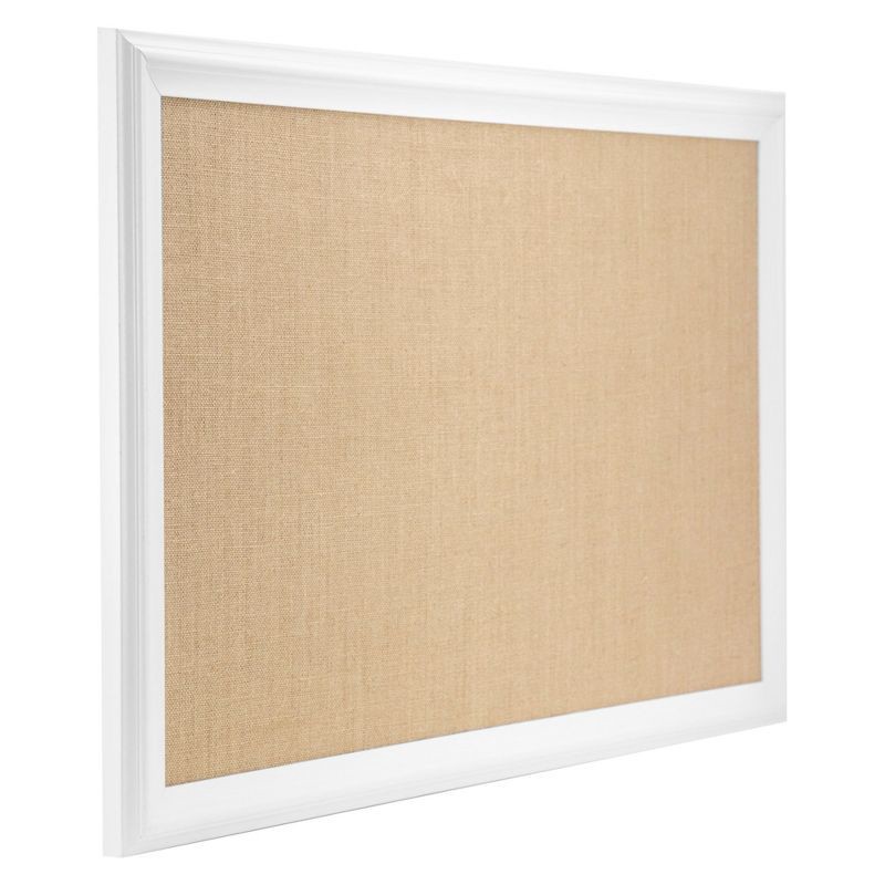 slide 3 of 4, U Brands 20"x 30" Burlap Bulletin Board White Wood Frame: Cork Board for Wall, Presentation Board, Wall Mount, 1 ct