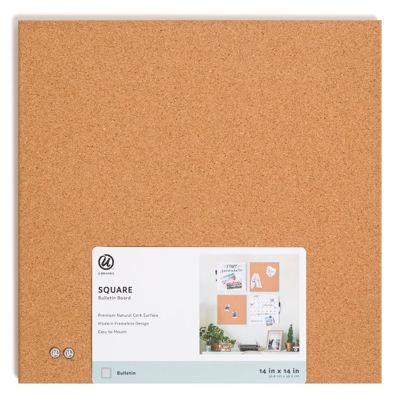 slide 1 of 5, U Brands 14"x14" Square Frameless Cork Board Tile, 1 ct