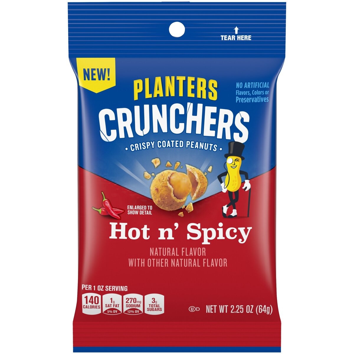 slide 1 of 10, Planters Crunchers Hot N' Spicy Crispy Coated Peanuts, 2.25 oz