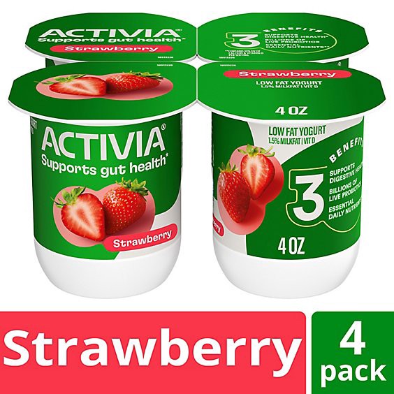 slide 1 of 3, Activia Low Fat Probiotic Strawberry Yogurt - 4-4 Oz, 16 oz