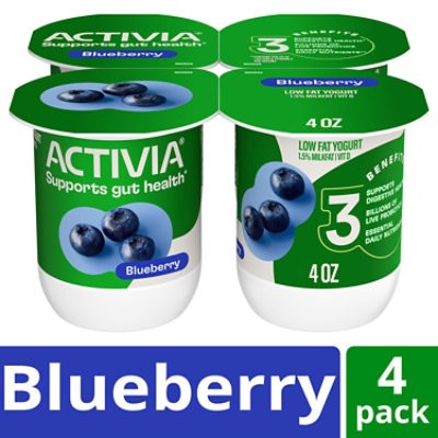 slide 1 of 1, Activia Low Fat Probiotic Blueberry Yogurt Multipack - 4-4 Oz, 16 oz