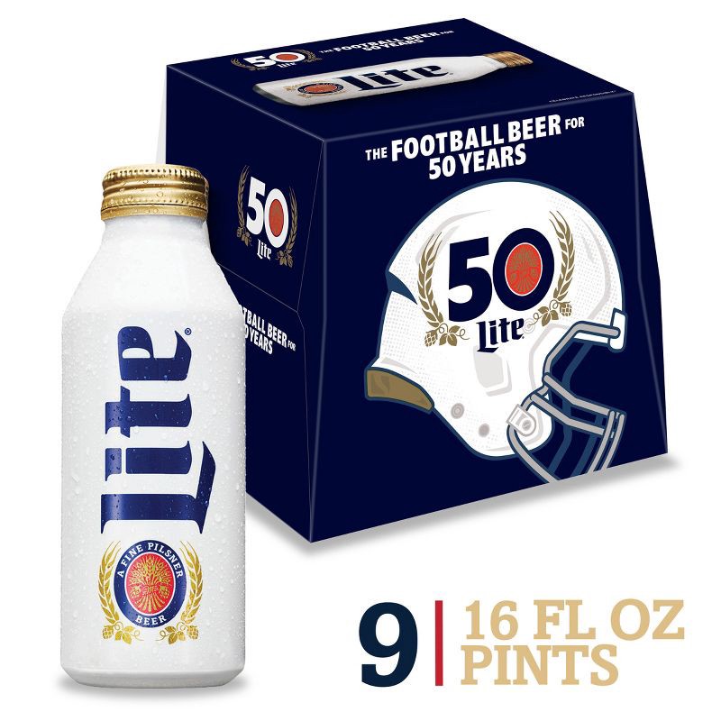 slide 1 of 10, Miller Lite Beer - 9pk/16 fl oz Aluminum Bottles, 9 ct; 16 fl oz