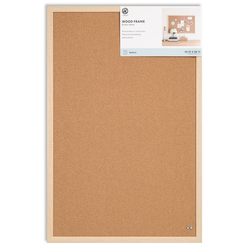 slide 1 of 5, U Brands 23"x35" Birch Wood Frame Bulletin Board, 1 ct