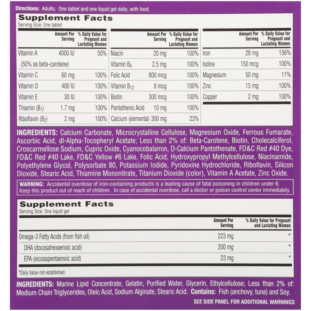 slide 3 of 5, One A Day Prenatal Dha Multivitamin Dietary Supplement Liquid Gels and Tablets, 120 ct