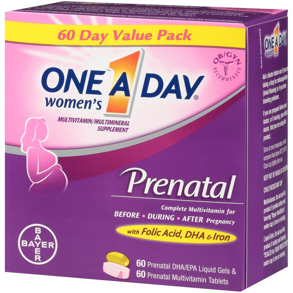 slide 2 of 5, One A Day Prenatal Dha Multivitamin Dietary Supplement Liquid Gels and Tablets, 120 ct