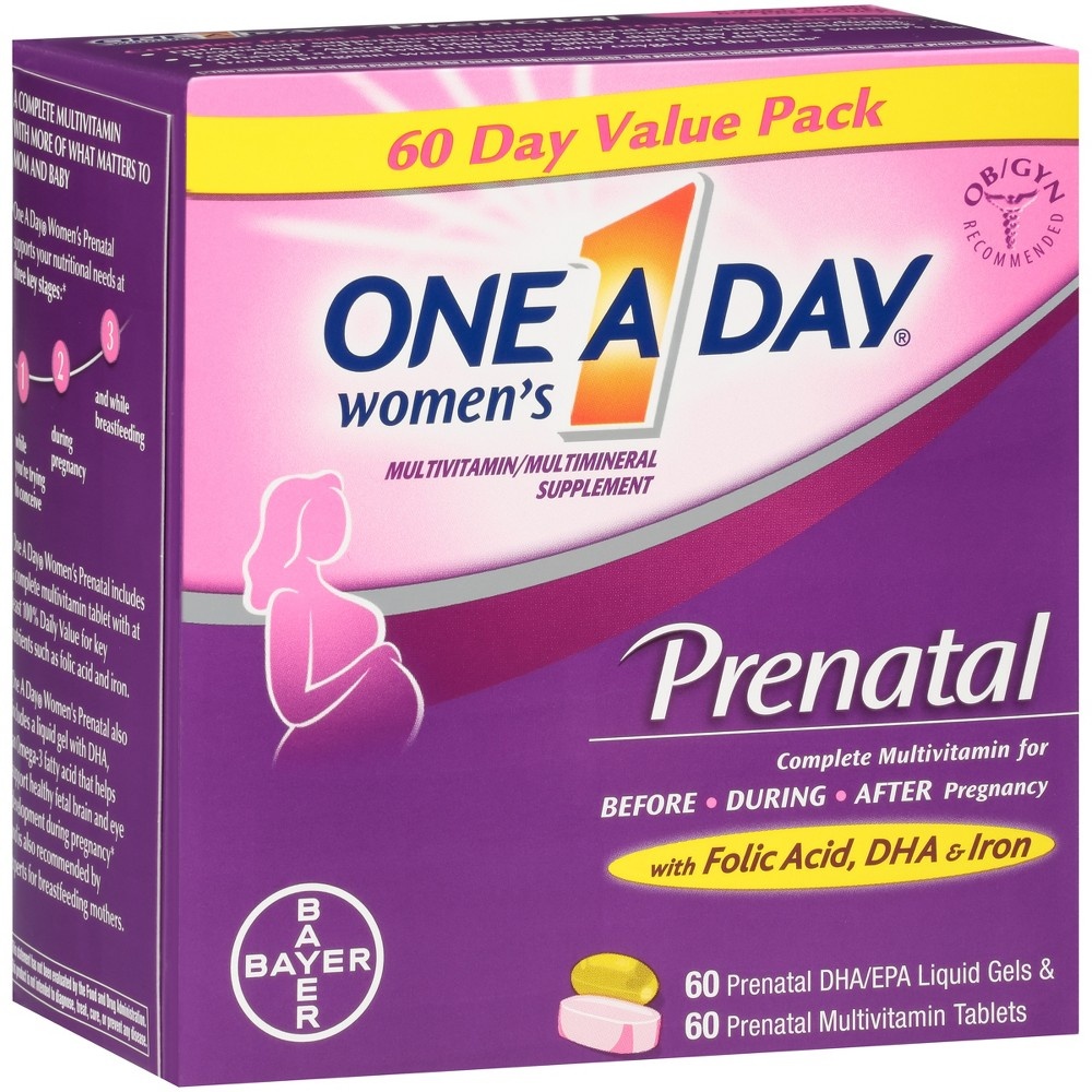 slide 4 of 5, One A Day Prenatal Dha Multivitamin Dietary Supplement Liquid Gels and Tablets, 120 ct