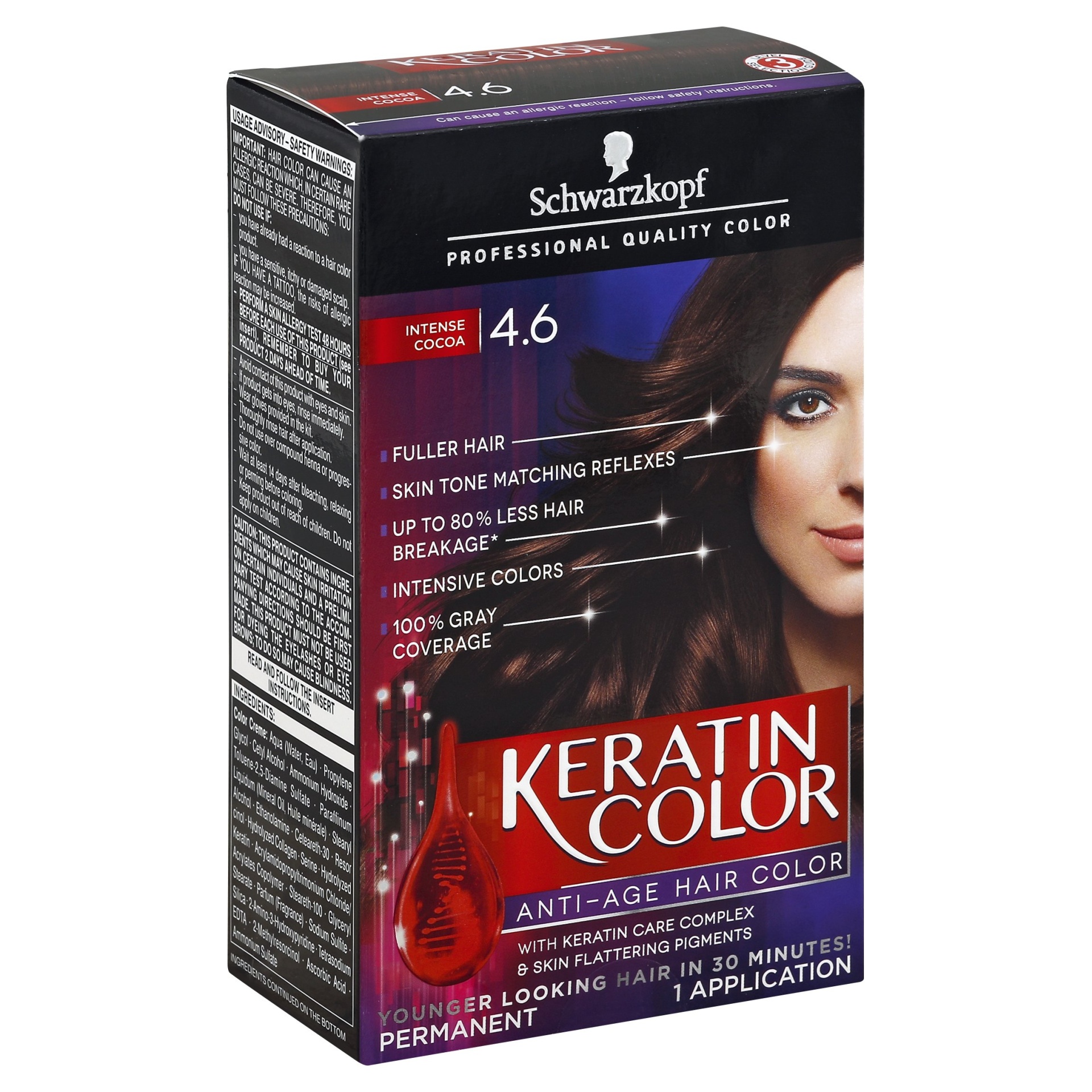 slide 1 of 2, Keratin Color Schwarzkopf Keratin Color Intense Caring Color 4.6 Intense Cocoa Hair Color Kit, 2.03 oz