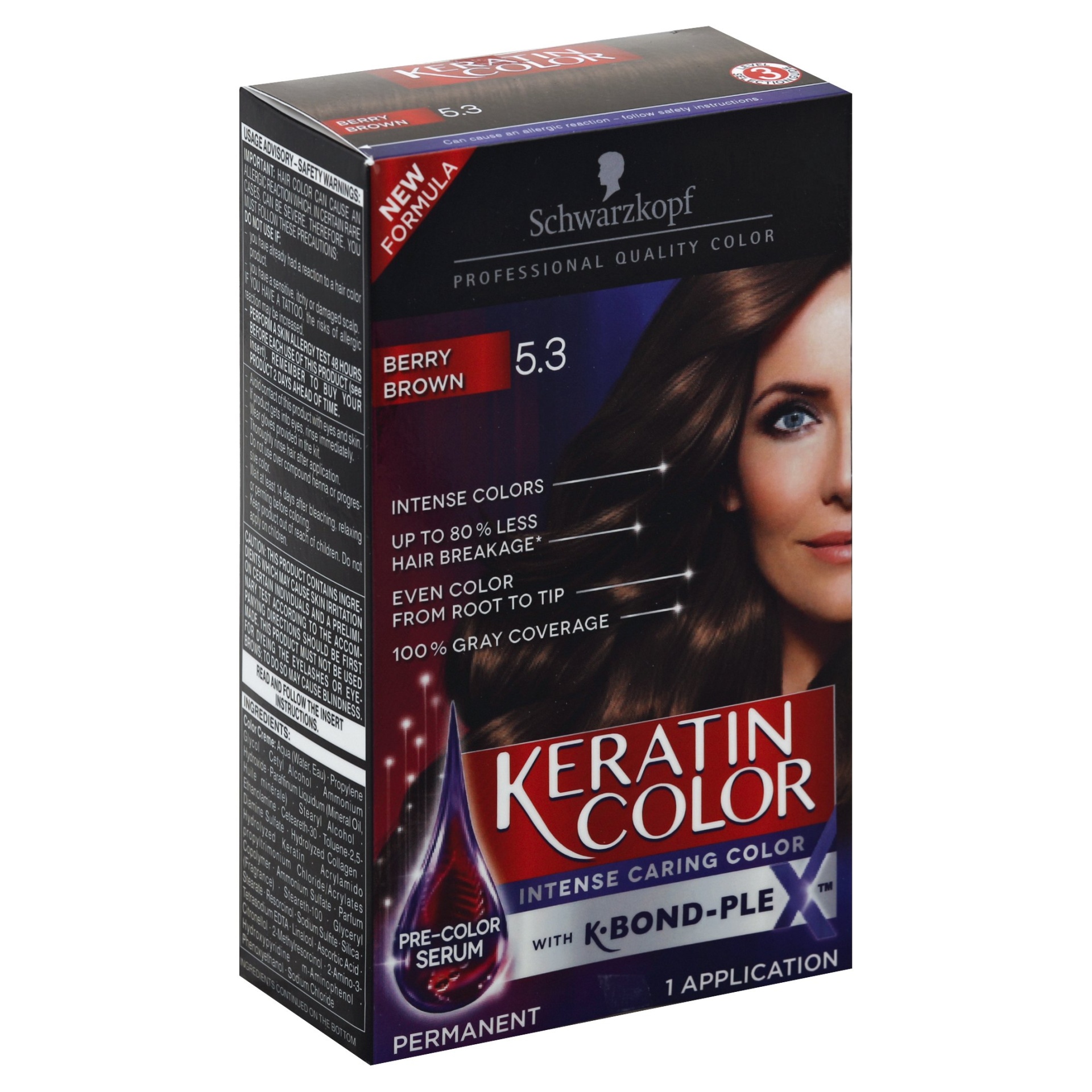 slide 1 of 2, Schwarzkopf Keratin Color Intense Caring Color 5.3 Berry Brown Hair Color Kit With K-bond-plex, 2.03 oz