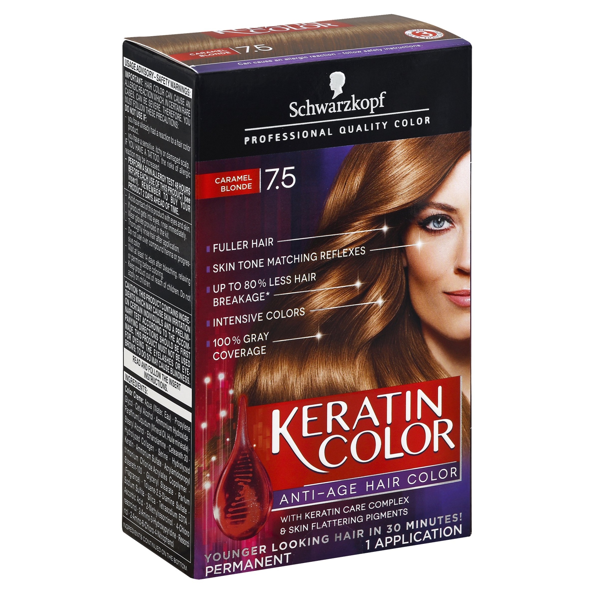 slide 1 of 2, Schwarzkopf Keratin Color Anti-Age Hair Color Caramel Blonde, 2.03 oz