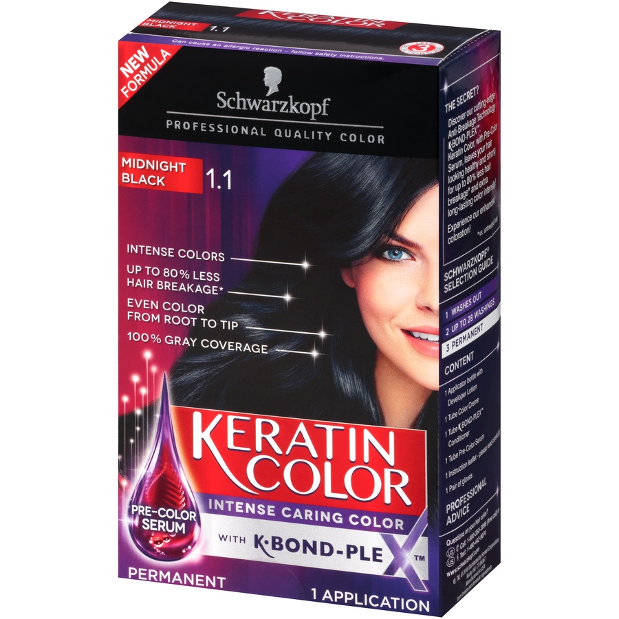 slide 3 of 7, Schwarzkopf Keratin Color Anti-Age Hair Color 1.1 Midnight Black, 2.03 oz