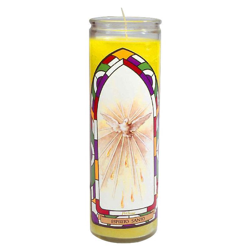 slide 1 of 4, Jar Candle Espiritu Santo Yellow - Continental Candle: 8" Prayer & Religious, 100hr Burn Time, Glass Container, 1 ct