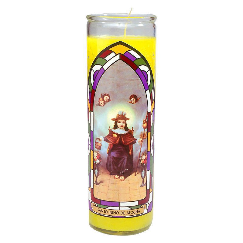 slide 1 of 4, Jar Candle Santo Nino de Atocha Yellow - Continental Candle: Religious Prayer, Unscented, Glass Container, 1 ct