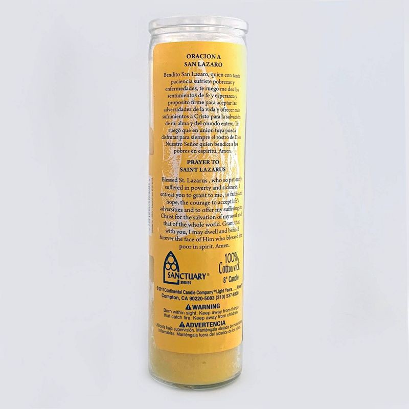 slide 3 of 4, Jar Candle San Lazaro Yellow - Continental Candle: Sanctuary Series, Prayer & Saint Devotional, 8" Glass, 100hr Burn, 1 ct