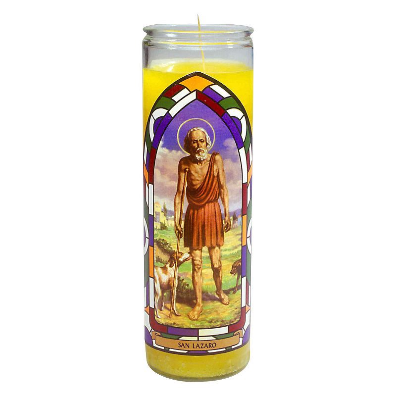slide 1 of 4, Jar Candle San Lazaro Yellow - Continental Candle: Sanctuary Series, Prayer & Saint Devotional, 8" Glass, 100hr Burn, 1 ct