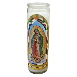 Jar Candle Virgin Of Guadalupe White Vanilla - Continental Candle: Catholic Prayer, Paraffin Wax, 100hr Burn