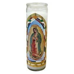 Jar Candle Virgin Of Guadalupe White Vanilla - Continental Candle: Catholic Prayer, Paraffin Wax, 100hr Burn