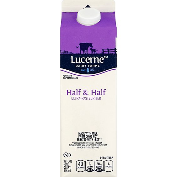 slide 1 of 1, Lucerne Half & Half Ultra-Pasteurized - 32 Fl. Oz., 32 fl oz