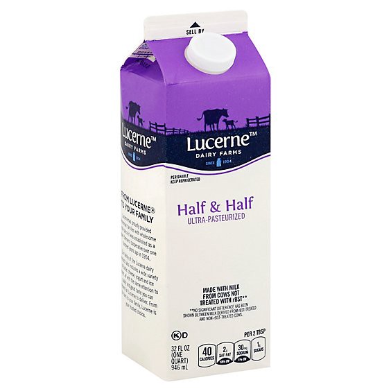 slide 1 of 1, Lucerne Half & Half Ultra-Pasteurized - 32 Fl. Oz., 32 fl oz