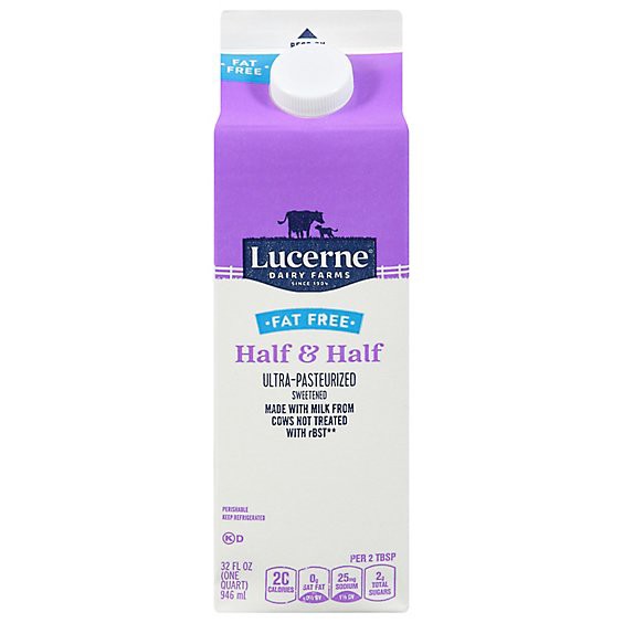 slide 1 of 1, Lucerne Half & Half Ultra-Pasteurized Fat Free - 32 Fl. Oz., 32 fl oz