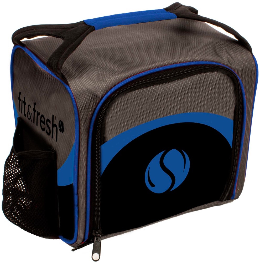 slide 1 of 1, Fit & Fresh Sporty Lunch Kit -Black And Blue, 9 in x 8 in x 7 in