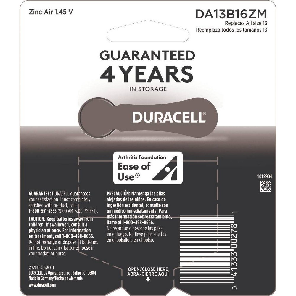 slide 3 of 3, Duracell Size 13 Hearing Aid Batteries - 16 Pack - Easy-Fit Tab, 16 ct