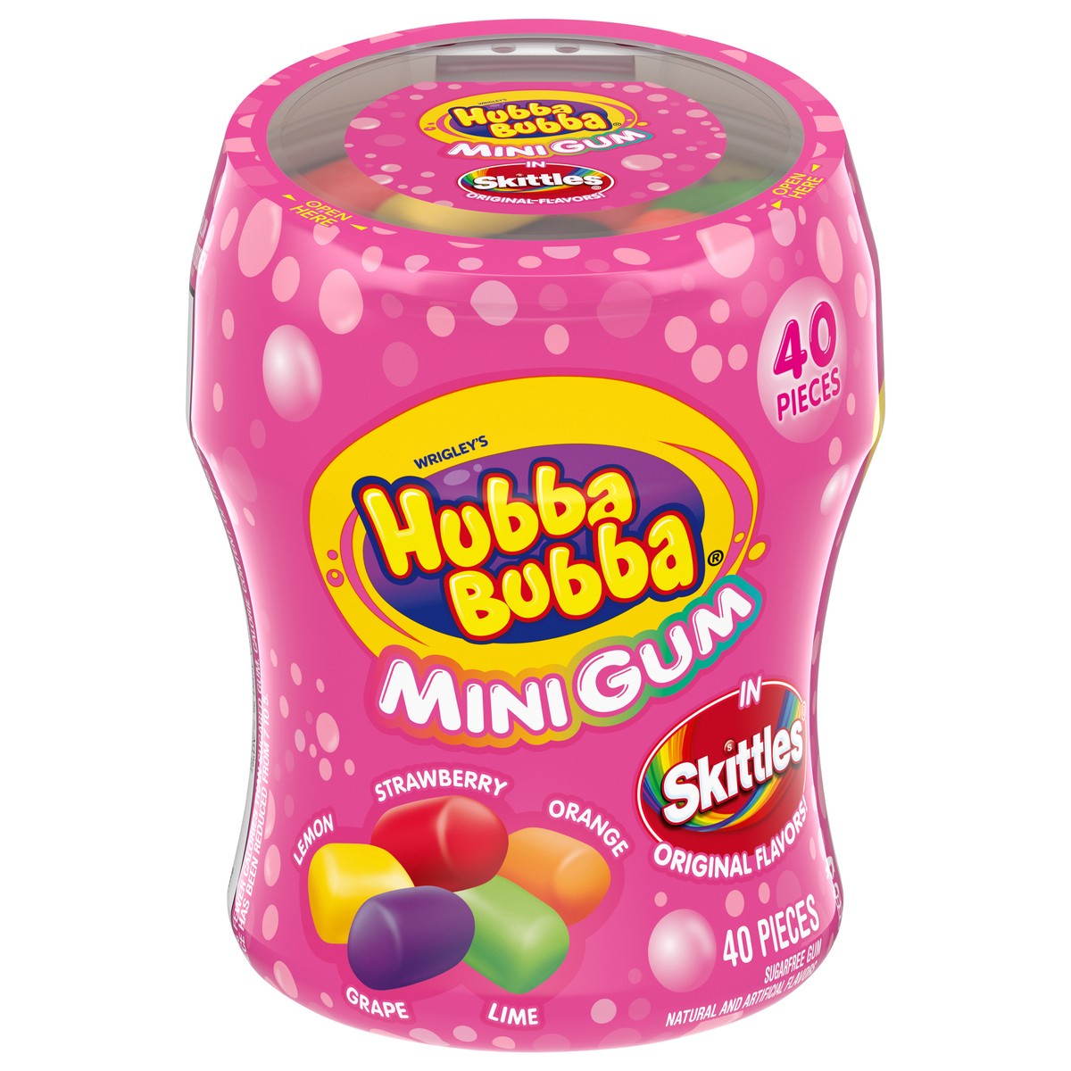 slide 1 of 14, HUBBA BUBBA Minis SKITTLES Flavored Bubble Gum, 40 Ct Resealable Bottle, 40 ct