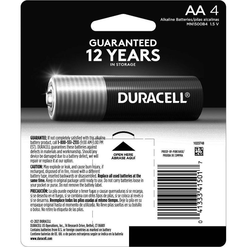 slide 6 of 6, Duracell Coppertop AA Batteries - 4pk Alkaline Battery: Household Use, 1.5V, Single-Use, 4 ct