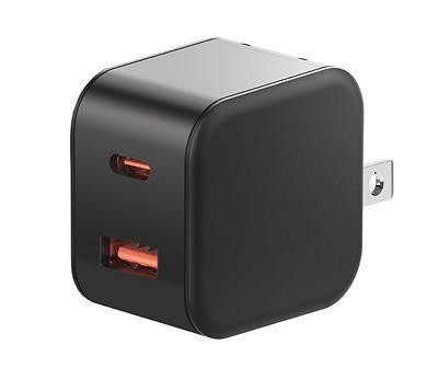 slide 1 of 1, iHome Black Dual-Port Usb-A & Usb-C Wall Charger, 1 ct