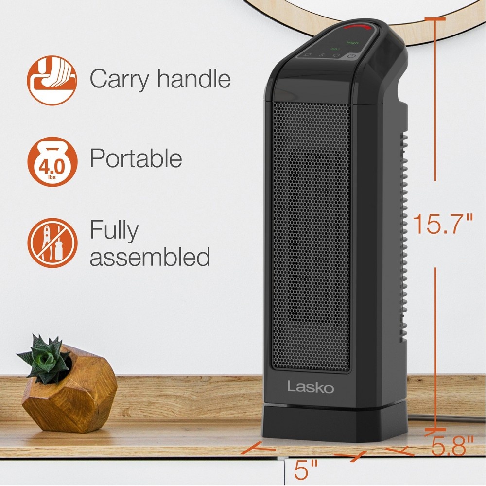 slide 6 of 7, Lasko Tower Indoor Heater w/ Electric Control Gray 1500W CT16558/CT16511, 1 ct