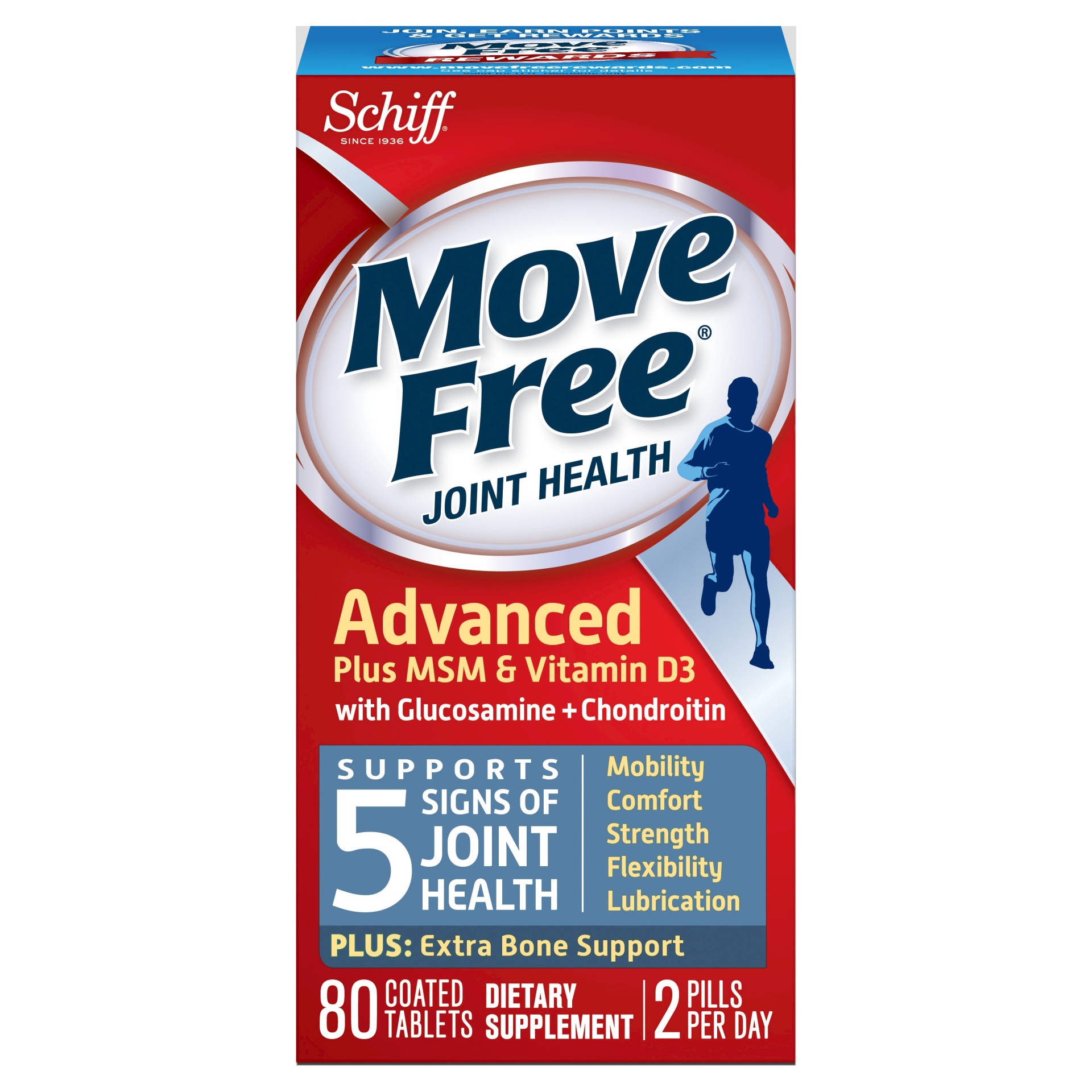 slide 1 of 3, Move Free Advanced Glucosamine Chondroitin MSM & Vitamin D3 Joint Dietary Supplement Tablets, 80 ct