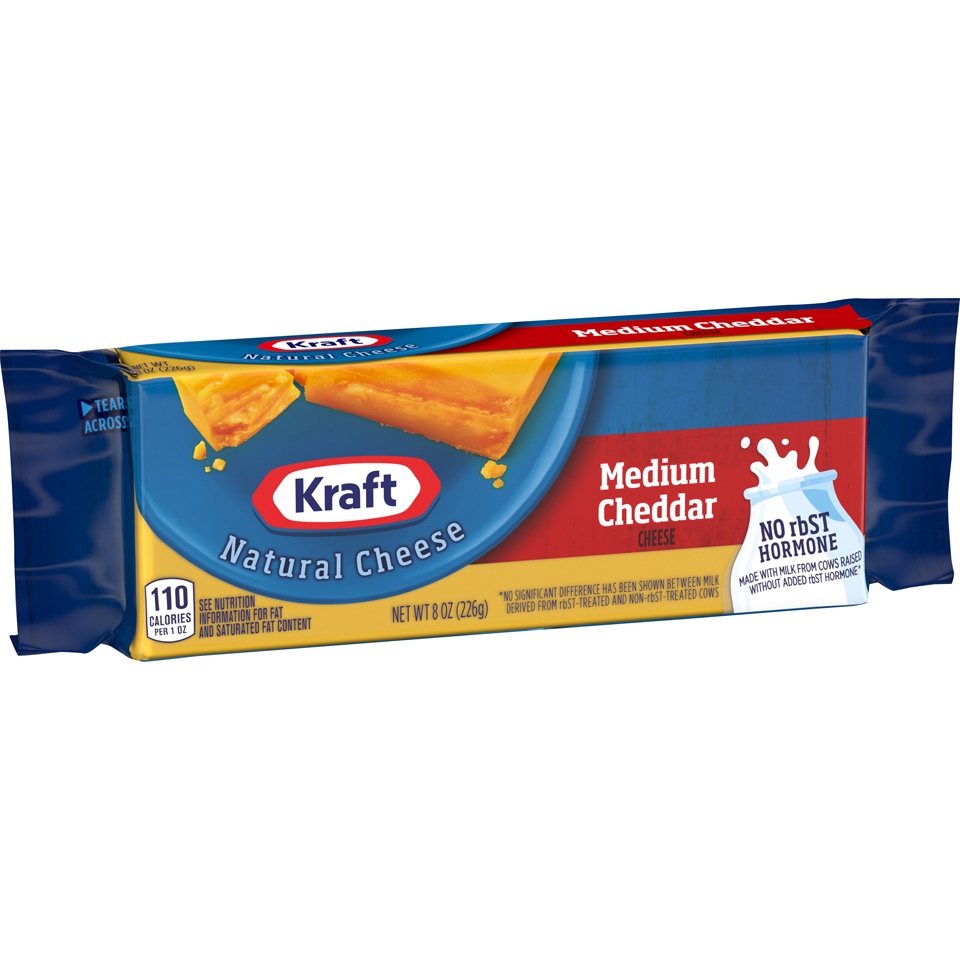 slide 4 of 8, Kraft Natural Cheese Cheddar Medium, 8 oz