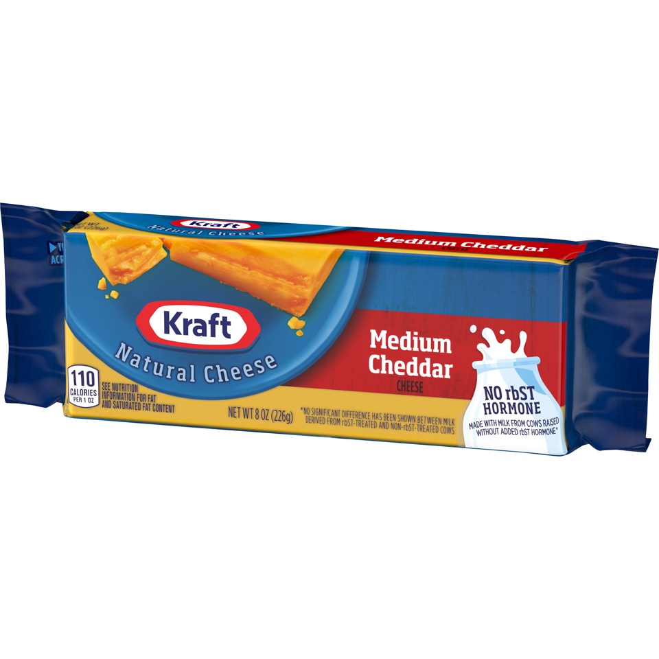 slide 5 of 8, Kraft Natural Cheese Cheddar Medium, 8 oz