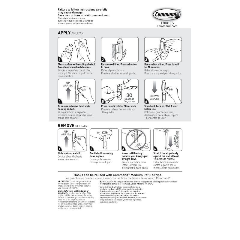 slide 9 of 11, Command Small and Medium Hook Value Pack: Heavy Duty Adhesive Wall Hooks, 3 lb Capacity, 4 Pack, White, 3 lb, 4 ct