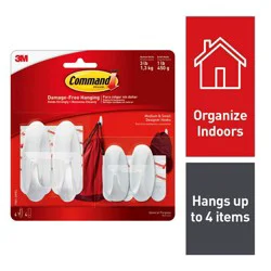 Command Small and Medium Hook Value Pack: Heavy Duty Adhesive Wall Hooks, 3 lb Capacity, 4 Pack, White
