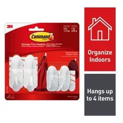 Command Small and Medium Hook Value Pack: Heavy Duty Adhesive Wall Hooks, 3 lb Capacity, 4 Pack, White