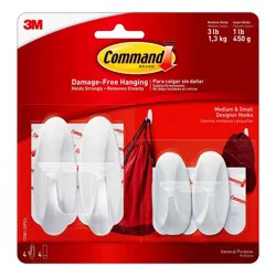 Command Small and Medium Hook Value Pack: Heavy Duty Adhesive Wall Hooks, 3 lb Capacity, 4 Pack, White