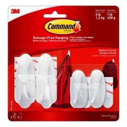 Command Small and Medium Hook Value Pack: Heavy Duty Adhesive Wall Hooks, 3 lb Capacity, 4 Pack, White