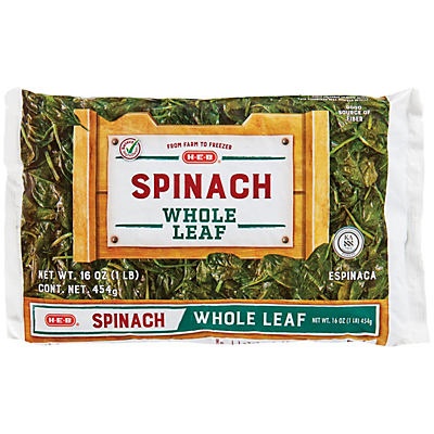 slide 1 of 1, H-E-B Whole Leaf Spinach, 16 oz
