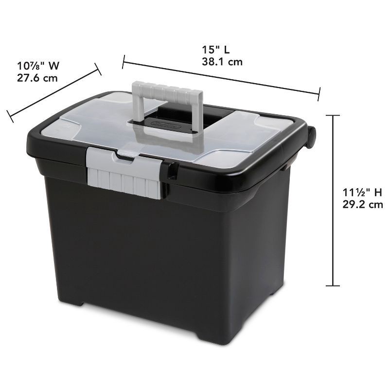 slide 2 of 8, Sterilite Medium Letter File Box Black: Plastic File Organizer with Handle & Clear Cover, 8.5x11 Inch Storage Bin, 1 ct