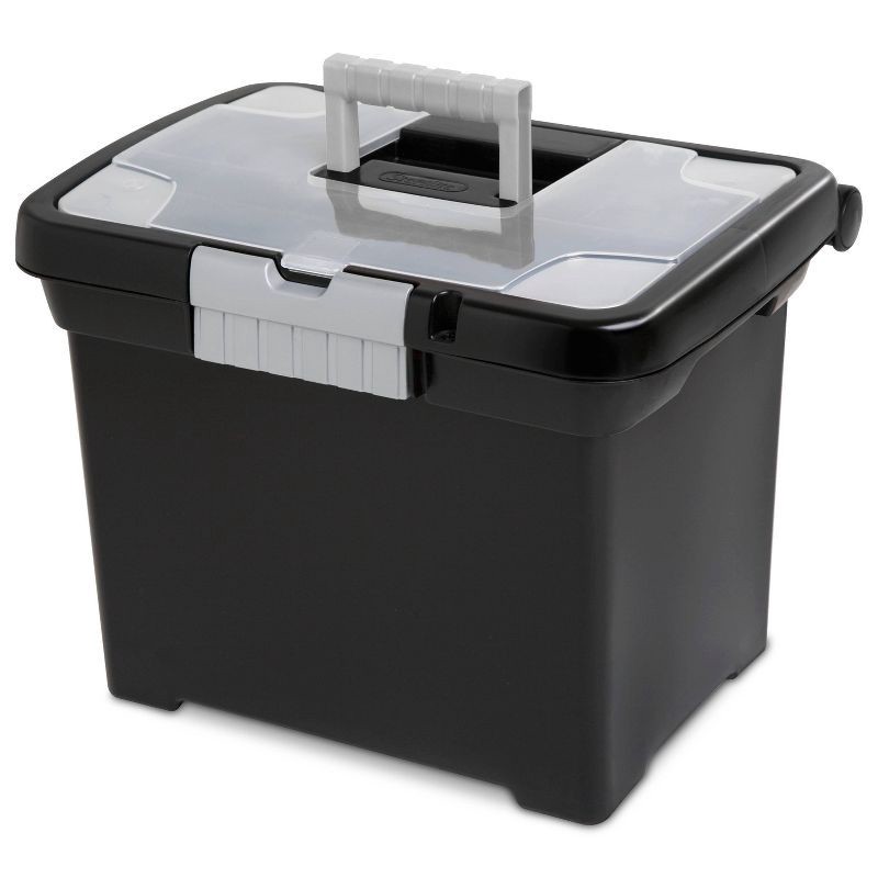 slide 1 of 8, Sterilite Medium Letter File Box Black: Plastic File Organizer with Handle & Clear Cover, 8.5x11 Inch Storage Bin, 1 ct