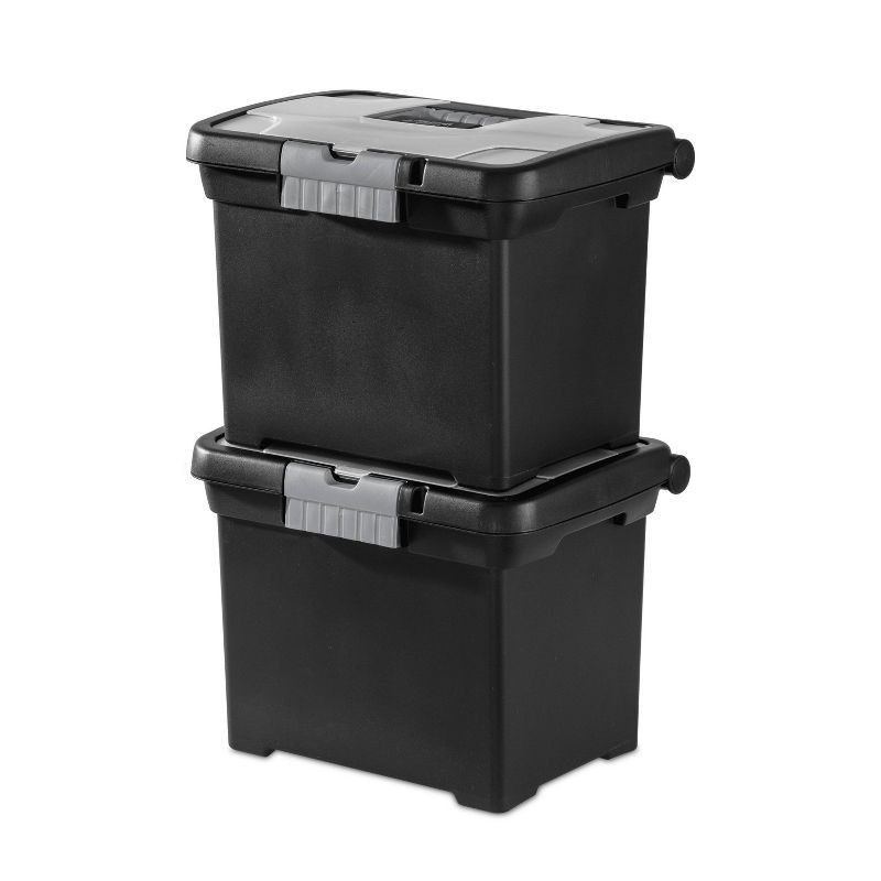 slide 6 of 8, Sterilite Medium Letter File Box Black: Plastic File Organizer with Handle & Clear Cover, 8.5x11 Inch Storage Bin, 1 ct