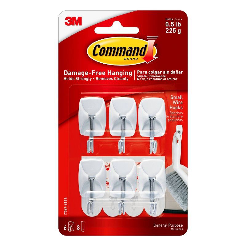 slide 1 of 12, Command Small Wire Hooks Value Pack, Damage Free Hanging of Christmas Decorations, 6 Hooks, 1 ct