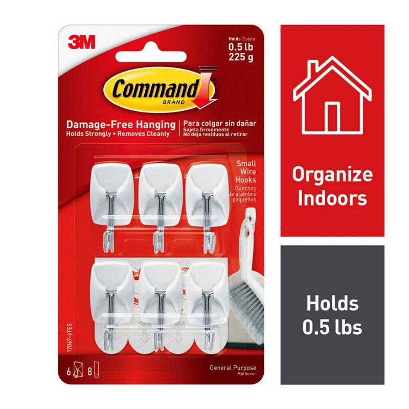 slide 1 of 13, Command 6pk Small Wire Hooks, 6 ct