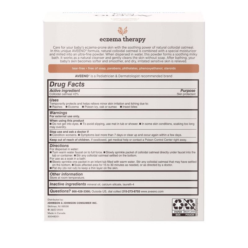 slide 8 of 9, Aveeno Baby Eczema Therapy Soothing Oatmeal Bath Treatment for Relief of Dry, Itchy Skin - 3.75oz - 5ct, 3.75 oz, 5 ct
