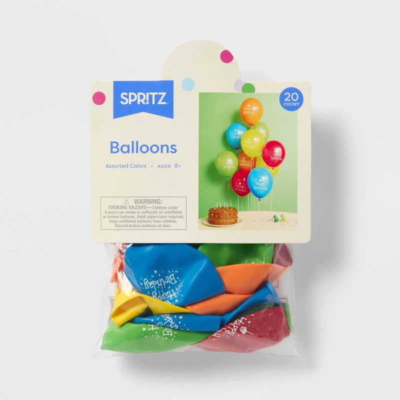 slide 3 of 4, 20ct Happy Birthday Printed Balloons - Spritz™, 20 ct