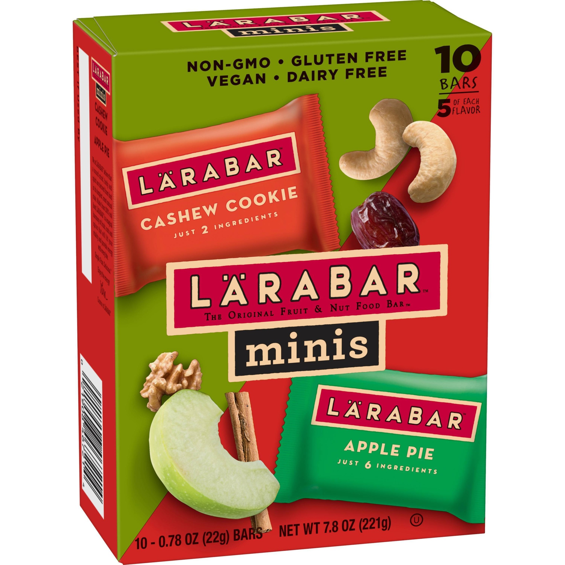 slide 1 of 1, LÄRABAR Minis Gluten Free Bar Variety Pack, Cashew Cookie/Apple Pie,., 10 ct