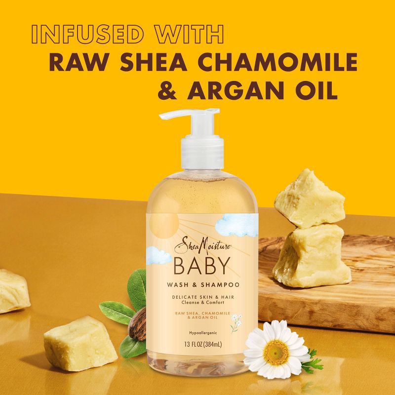 slide 3 of 7, SheaMoisture Baby Wash & Shampoo Raw Shea + Chamomile + Argan Oil Calm & Comfort for All Skin Types - 13 fl oz, 13 fl oz