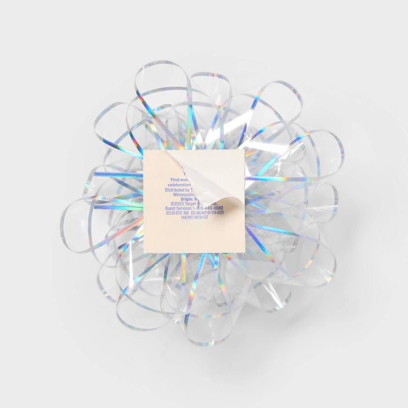 slide 3 of 3, 6" Large Clear Irridescent Gift Bow Silver - Spritz™, 1 ct